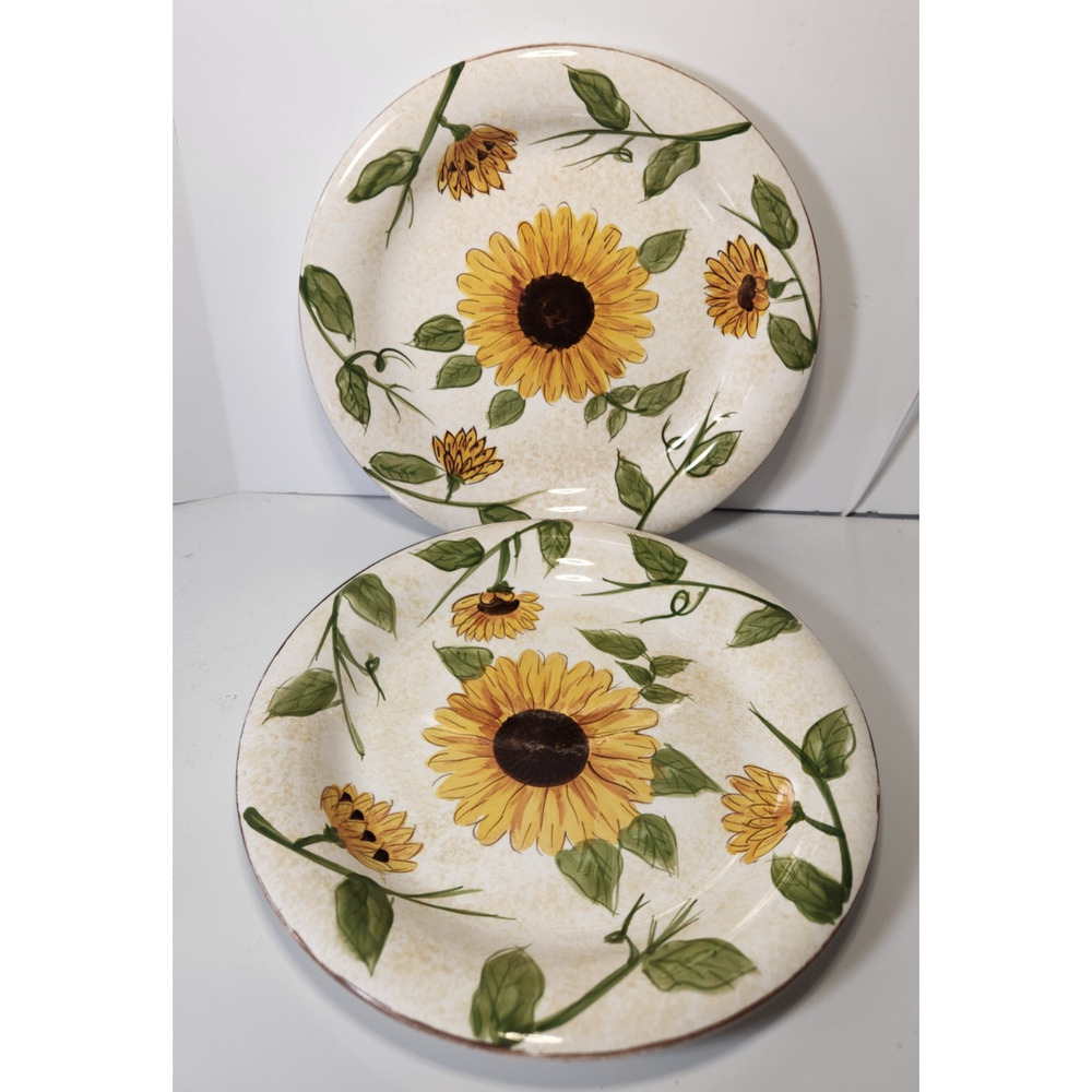 Canterbury Potteries Tuscan Fields Hand Painted Dinner Plates Set Of 2 Sunflower